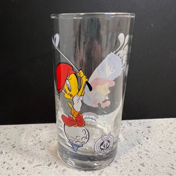 Vintage 1998 WARNER BROS Smuckers x Looney Tunes Colab Tweety Bird Golf Glass - Picture 3 of 11